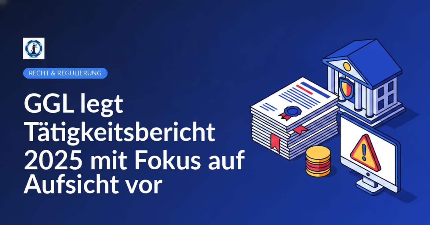 Offizieller Tätigkeitsbericht neben Regierungsgebäude mit Schildemblem und Computermonitor mit Warnsymbol auf Bildschirm